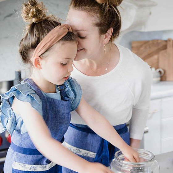 100% linen blue youth apron and adult apron Danielle Walker 