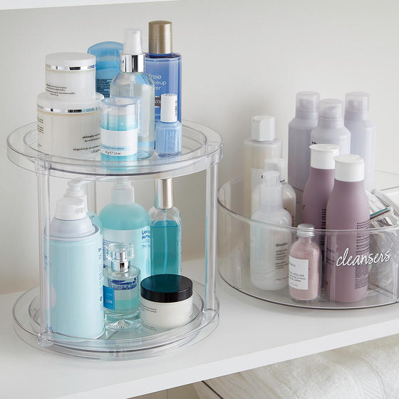 2 tier clear acrylic lazy susan with skincare Danielle Walker 