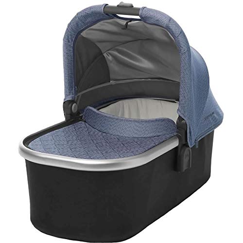 2018 UPPA baby vista stroller - Henry in blue marl, silver, and saddle leather bassinet Danielle Walker