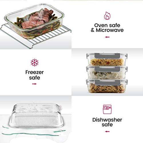 Glass Food Storage Set w/Leakproof Lids, Freezer/ Oven Safe 24-Pc