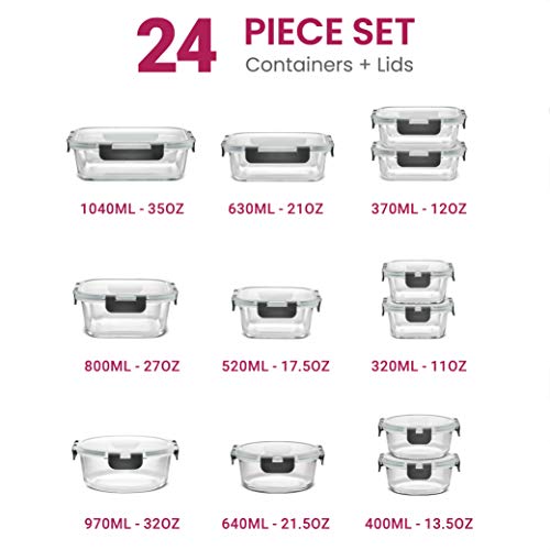 24 piece superior glass food storage containers set sizes diagram Danielle Walker 