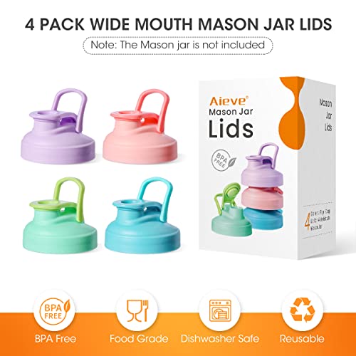 Mason Jar Lids - Wide Mouth, Spout Lids with Flip Top, Leak-Proof (4 pack)