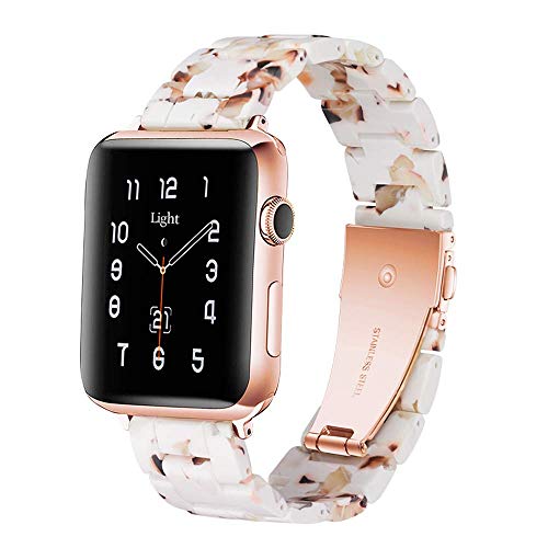 Light Apple Watch Band - Fashion Resin iWatch Band Bracelet Compatible with Copper Stainless Steel Buckle for Apple Watch Series 5 Series 4 Series 3 Series 2 Series1 (Nougat White, 38mm/40mm)