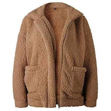 Plush Fleece Jacket Women Lapel Sherpa Jacket Winter Warm Soft Teddy Bear  Coat Oversized Zip Up Sweatshirt