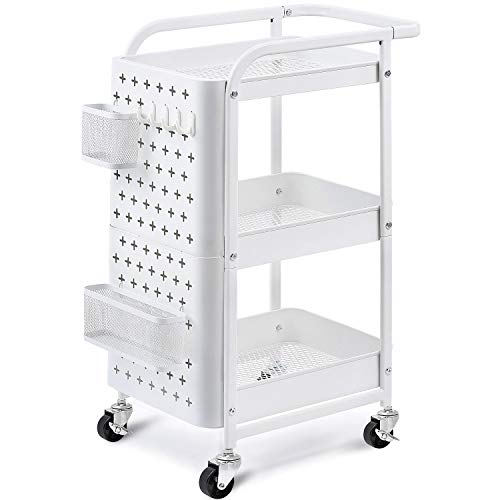 KINGRACK 3-Tier Storage Rolling Cart, Metal Utility Cart with Removabl ...