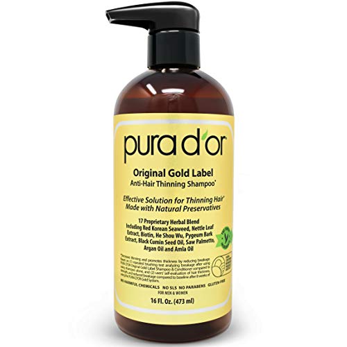 PURA D'OR Original Gold Label Anti-Thinning Biotin Shampoo (16oz) w/ Argan Oil, Nettle Extract, Saw Palmetto, Red Seaweed, 17+ DHT Herbal Actives