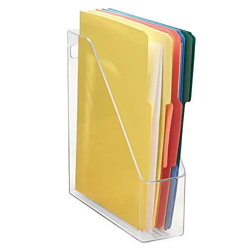 mDesign Plastic File Folder Bin Storage Organizer - Vertical with Handle - Holds Notebooks, Binders, Envelopes, Magazines - Container for Home Office and Work Desktops - Clear