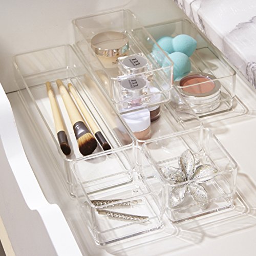 CHEFSTORY 23 PCS Clear Drawer Organizers Set, 4 Sizes Plastic Vanity  Storage Bins, Desk Drawer Organizer Trays with Non-slip Silicone Pads for