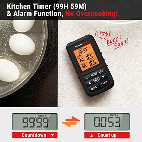 ThermoPro TP20B Black 500FT Wireless Meat Thermometer with Dual Meat Probe, Digital Cooking Food Meat Thermometer Wireless for Smoker BBQ Grill Thermometer, NSF Certified