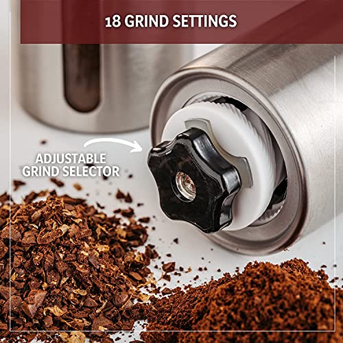 JavaPresse Manual Stainless Steel Coffee Grinder - 18 Adjustable Settings,  Portable Conical Burr Grinder for Camping, Travel, Espresso - With Hand