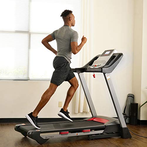 Sunny Health & Fitness Electric Folding Treadmill with LCD and Pulse Monitor, 265 LB Max Weight, Tablet Holder, Bluetooth Speakers and USB Charging - SF-T7917,Black