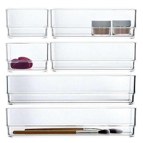 STORi Clear Plastic Vanity and Desk Drawer Organizers | 6 Piece Set