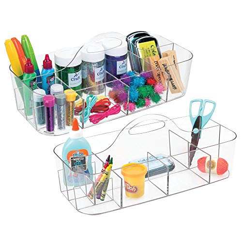 mDesign Tall Plastic Desk Organizer Office Bin with Handles - 2 Pack - Clear