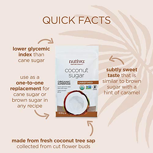 Nutiva Organic Non-GMO Unrefined Granulated Coconut Sugar, 1 Pound (Pack of 3)