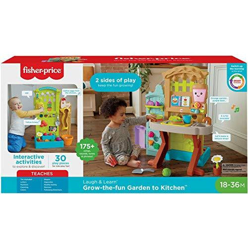 Fisher-Price Laugh & Learn Grow-the-Fun Garden to Kitchen, interactive farm-to-kitchen playset for toddlers with music, lights and learning content
