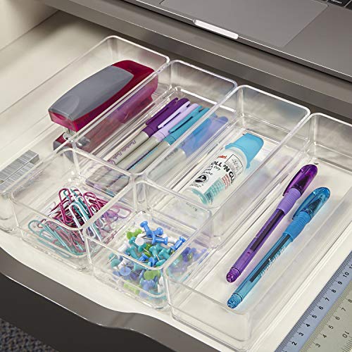 Tidy Toppers - 6 Clear Plastic Drawers Organizer Containers & 6 Matching Easy-Grab Silicone Lids - Keep Your Hair Ties, Desk & Bathroom Accessories...