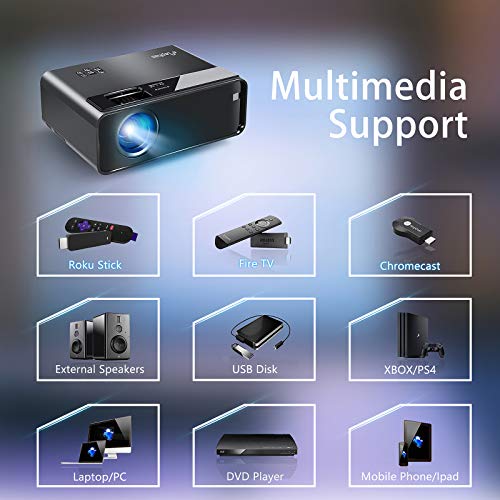 Mini Projector for iPhone, ELEPHAS 2020 WiFi Movie Projector with Synchronize Smartphone Screen, 1080P HD Portable Projector with 4600L and 200" Screen, Compatible with Android/iOS/HDMI/USB/SD/VGA