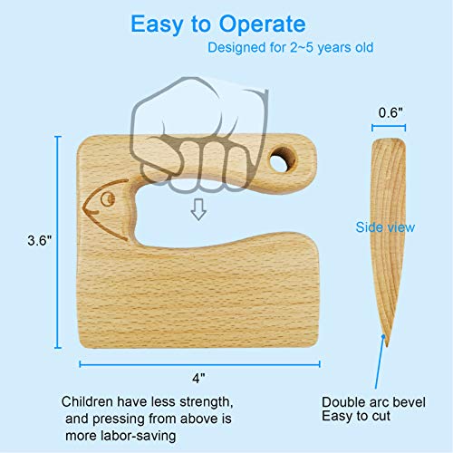 LUOLAO Wooden Kids Knife for Cooking and Safe Cutting Veggies Fruits, Cute  Fish Shape Kids Kitchen Tools, Christmas Gifts for kids, 2-5 Years Old