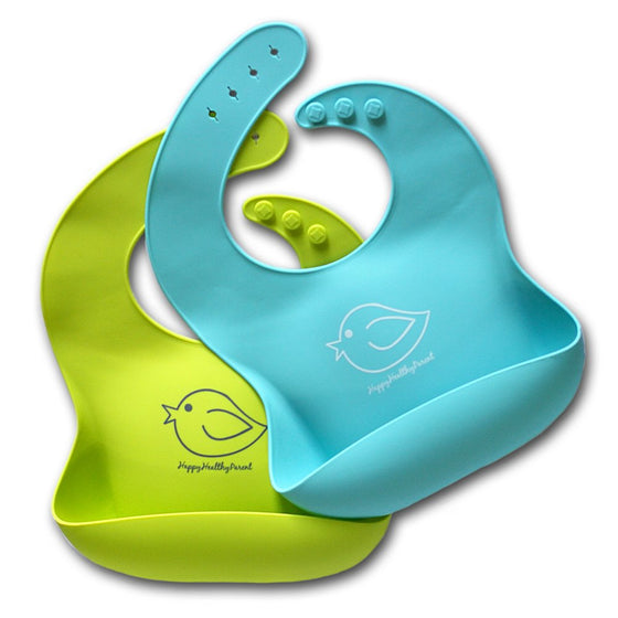 Silicone Baby Bibs Easily Wipe Clean - Comfortable Soft Waterproof Bib Keeps Stains Off, Set of 2 Colors (Lime Green/Turquoise)