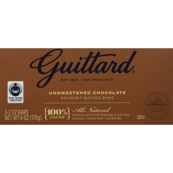 Guittard, 100% Unsweetened Chocolate Baking Bar, 6oz Package (Pack of 4)