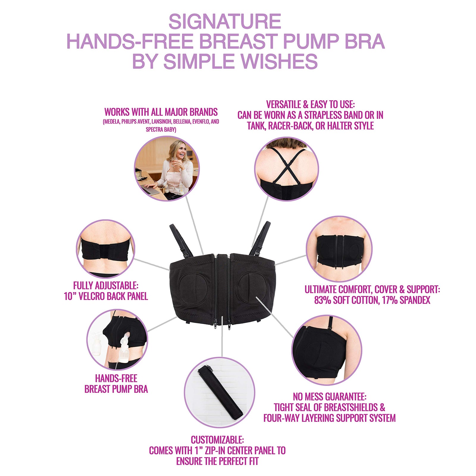 Simple Wishes Signature Hands Free Pumping Bra, Patented, Pink, X