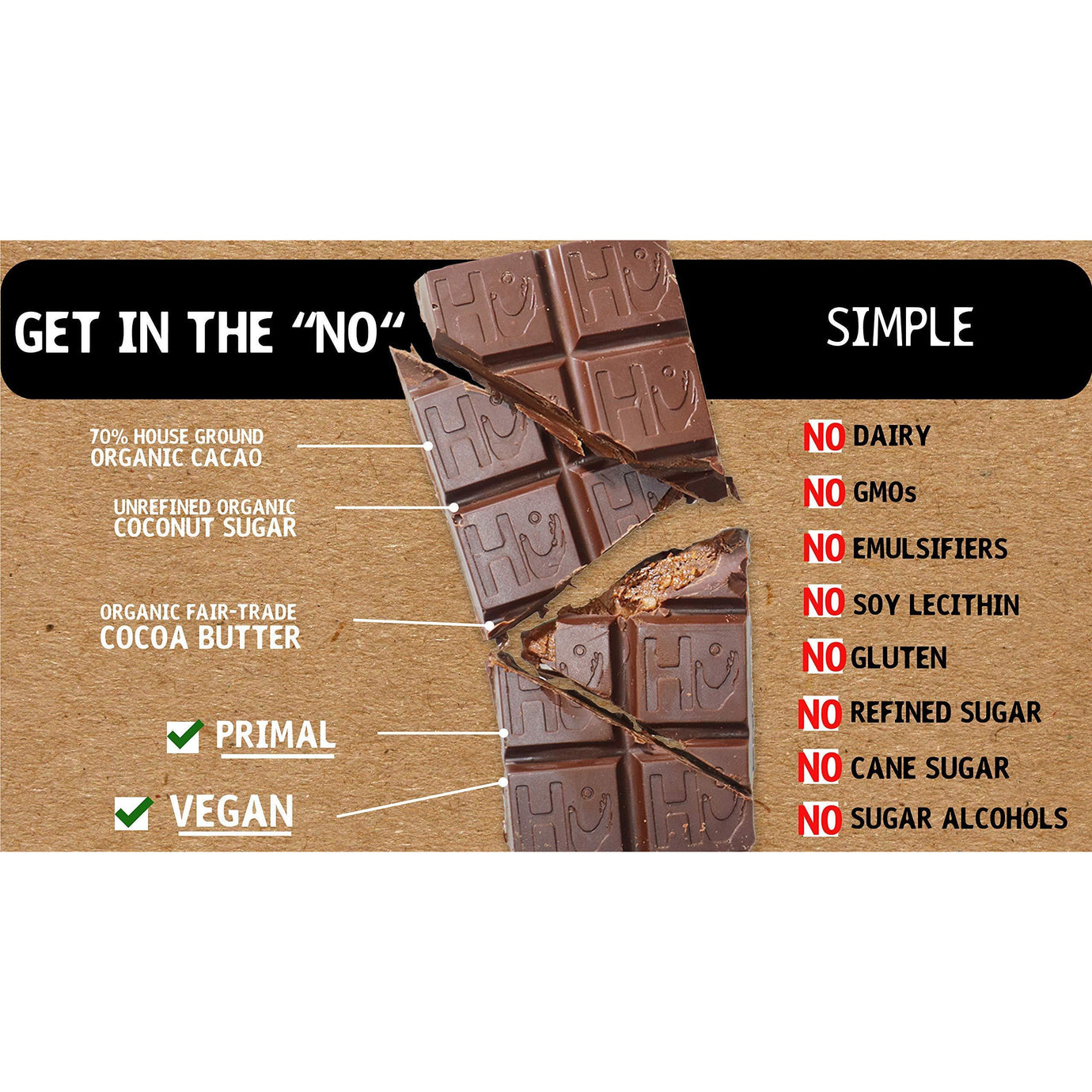 Hu Vegan Chocolate Bars | 4 Pack Simple Chocolate | Gluten Free, Paleo, Non  GMO, Kosher Dark Chocolate | 2.1oz Each