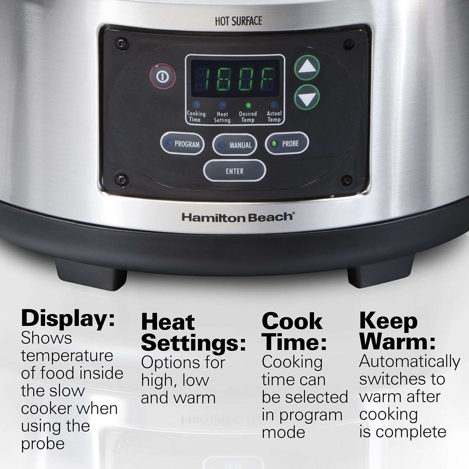 Portable 6 Quart Set & Digital Programmable Slow Cooker with Lid Lock,  Temperature Probe & Defrost Setting, with Lid, Silver