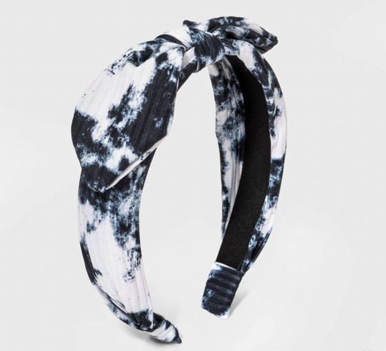 Rib Knit Tie-Dye Headband - Black/White