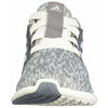 Adidas grey, cloud white, and silver metallic women's edge lux 3 running shoe front toe logo Danielle Walker