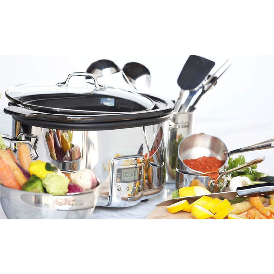 All-clad programmable oval shaped 6.5 quart silver slow cooker with black ceramic insert glass lid product image 2 Danielle Walker