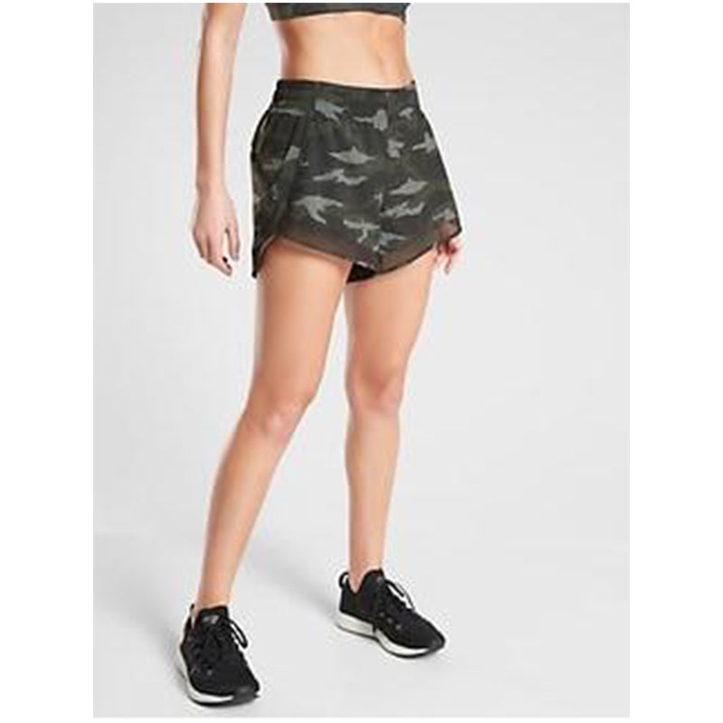 Jupe-short Femme Athleta Taille 0 – Noir/gris/beige Camouflage, Poches, Cordon