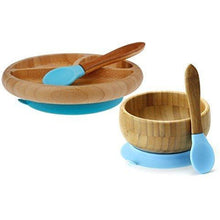  Avanchy baby feeding gift set - bamboo stay put suction bowl with spoon, blue, and bamboo stay put suction 3-section plate with spoon Danielle Walker