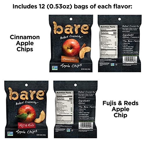 Bare natural apple chips 24 snack size variety pack gluten free includes 12 cinnamon and 12 Fujis and reds apple chips Daniella Walker