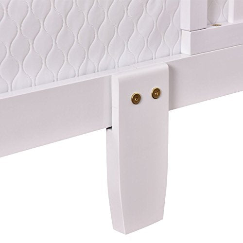Big Oshi contemporary design toddler & kids bed - sturdy wooden frame for extra safety - modern slat design - great for boys and girls - full bed frame with headboard in white - leg close up Danielle Walker