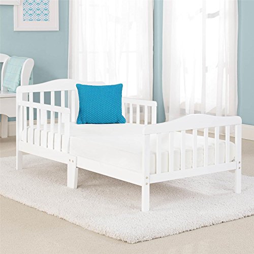Big Oshi contemporary design toddler & kids bed - sturdy wooden frame for extra safety - modern slat design - great for boys and girls - full bed frame with headboard in white Danielle Walker