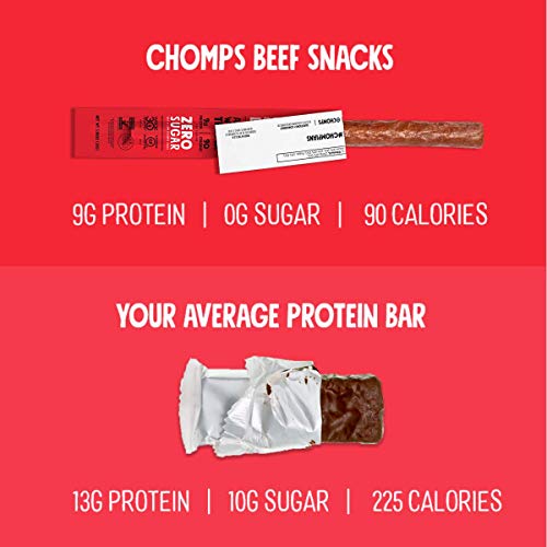 Chomps grass fed original beef jerky snack sticks - keto, paleo, whole 30 approved, non-GMO, gluten free, sugar free, high protein, 90 calorie snacks - 1.15 oz. meat stick - versus the average protein bar Danielle Walker