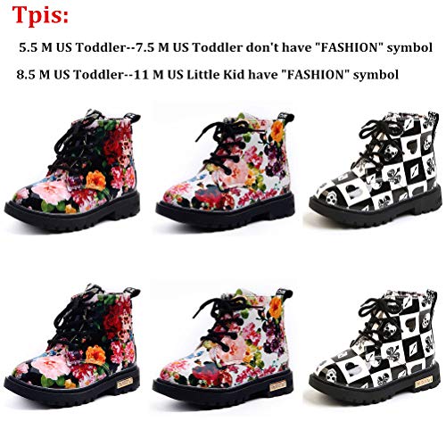 Dadawen waterproof side zipper lace up ankle boots for toddlers, littles kids, and big kids in white with flowers US size 9.5 M toddler shoe patterns Danielle Walker
