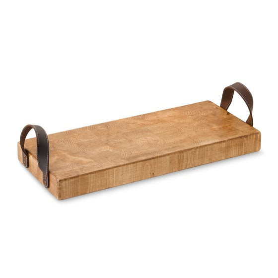 Rustic Rectangular Tray with Leather Handles