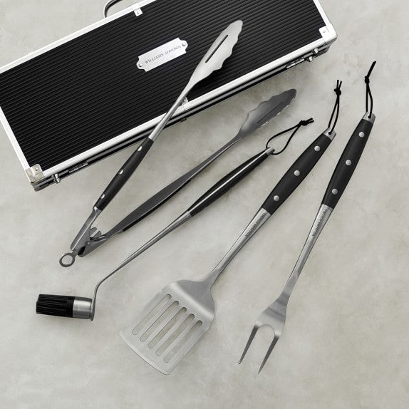 Williams Sonoma Black-Handled 4-Piece BBQ Tool Set with Storage