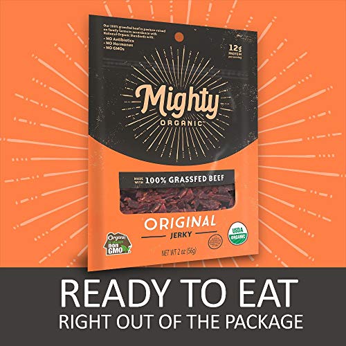 Mighty organic 100% grass fed beef jerky keto snacks 2 oz. package 8 pack ready to eat Danielle Walker