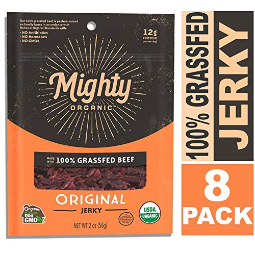 Mighty organic 100% grass fed beef jerky keto snacks 2 oz. package 8 pack Danielle Walker